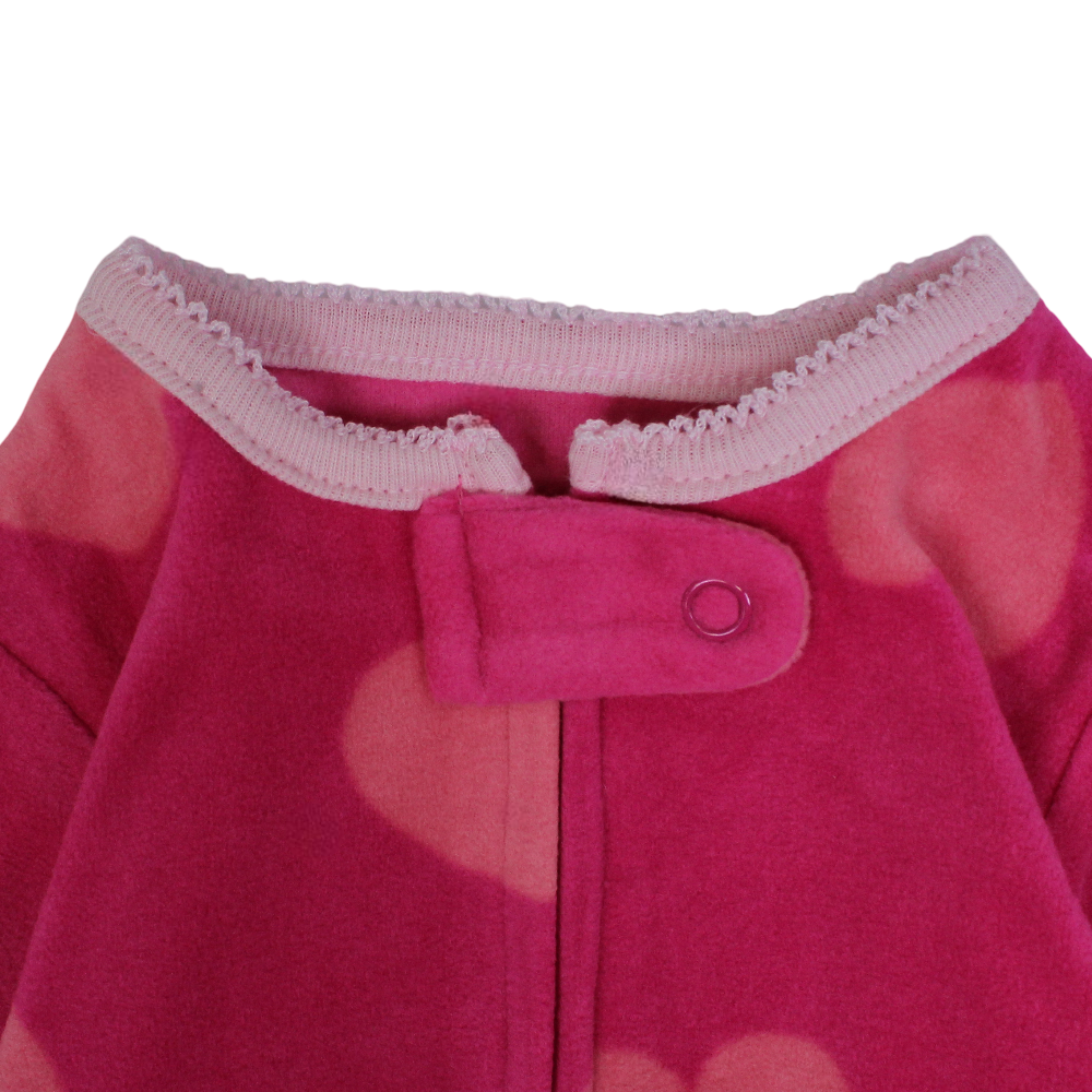 Baby Girls Fleeced Baby Footie – Fuchsia with Mouse Embroidery