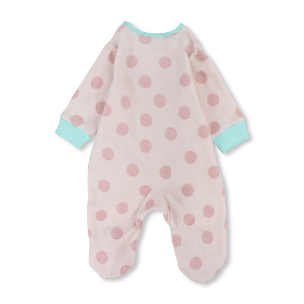 Baby Girls Fleeced Baby Footie – Pink with Polka Dots & Fox Design