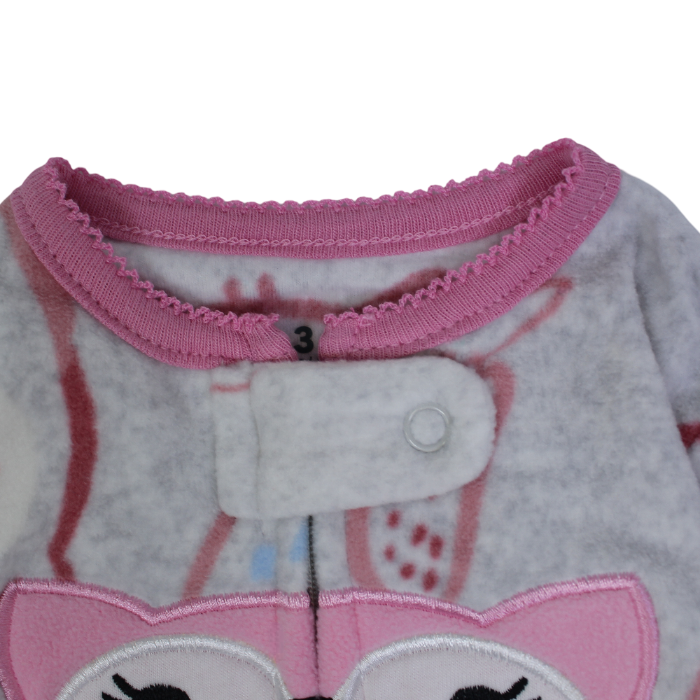 Baby Girls Fleeced Baby Footie – Grey with Owl Embroidery