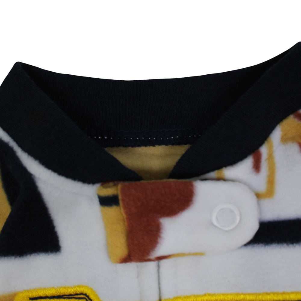 Baby Boys Fleeced Baby Footie – White with Tractor Embroidery