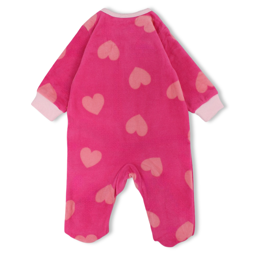 Baby Girls Fleece Baby Footie – Fuchsia with Hearts & Giraffe Design