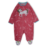 Baby Girls Fleeced Baby Footie – Salmon with Unicorn Embroidery