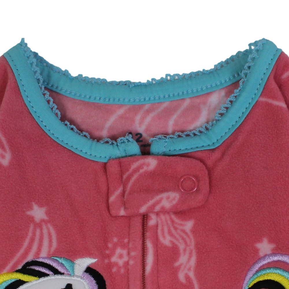 Baby Girls Fleeced Baby Footie – Salmon with Unicorn Embroidery