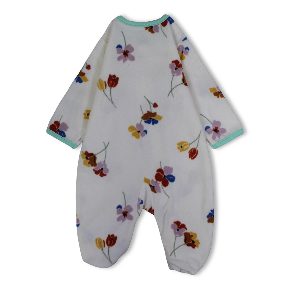 Baby Girls Fleeced Baby Footie – White with “Little Sister“ Embroidery