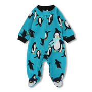 Baby Boys Fleeced Baby Footie – Turquoise with Penguin Print