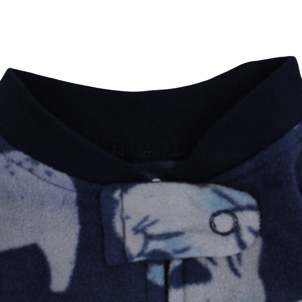 Baby Boys Fleeced Baby Footie – Navy with Fox Head Embroidery