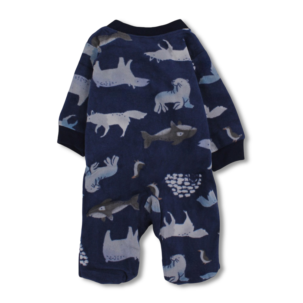 Baby Boys Fleeced Baby Footie – Navy with Fox Head Embroidery