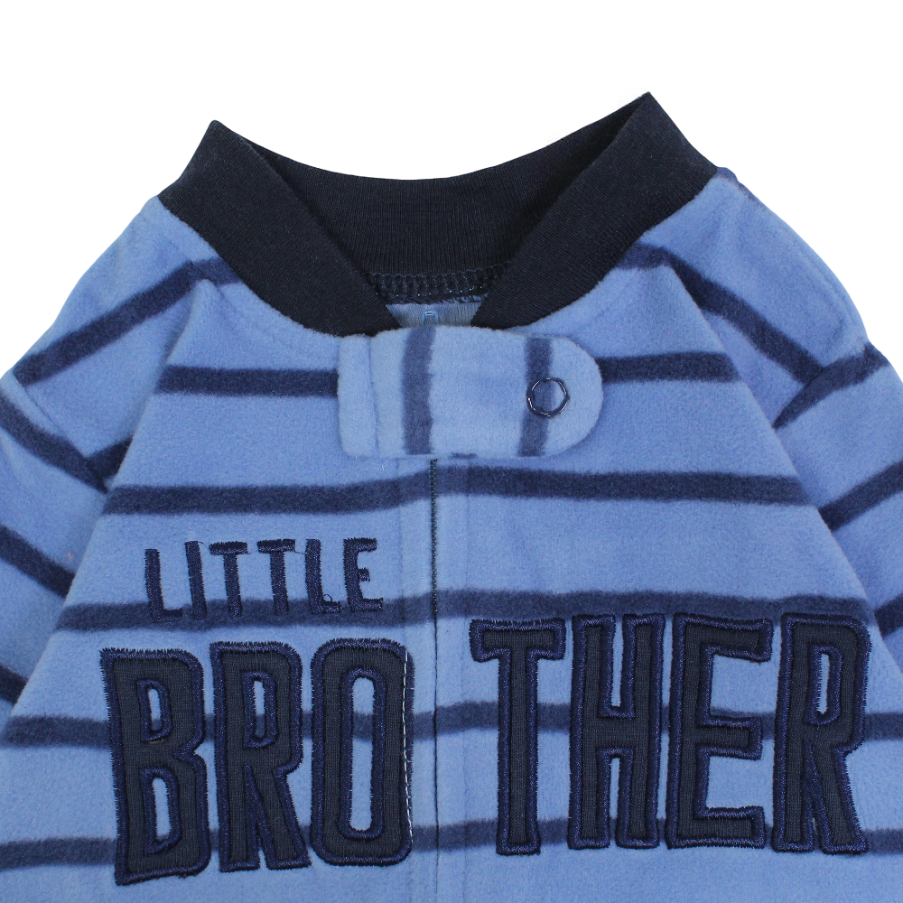 Baby Boys Fleeced Baby Footie – Baby Blue with “Little Brother” Embroidery