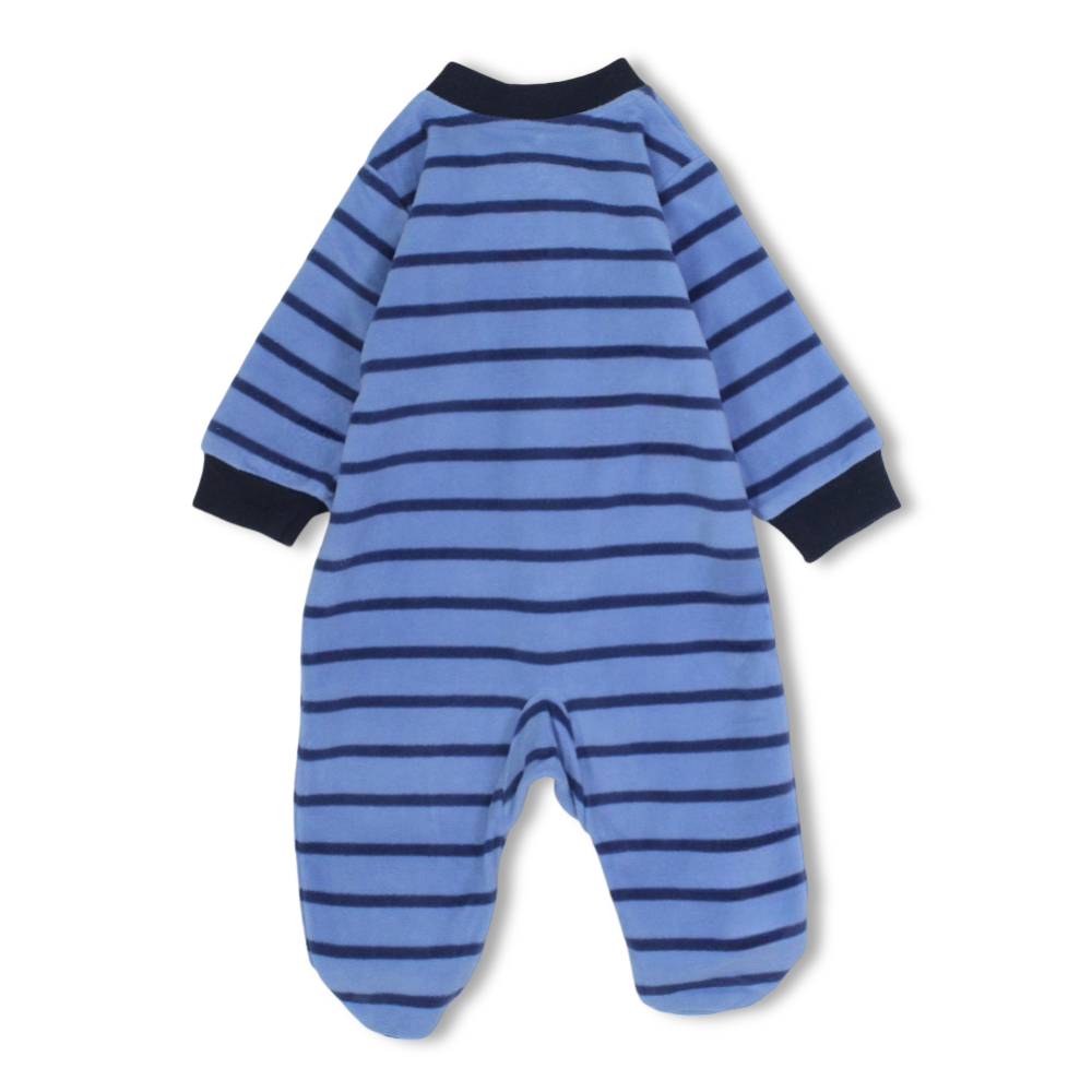 Baby Boys Fleeced Baby Footie – Baby Blue with “Little Brother” Embroidery