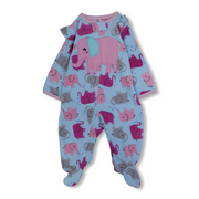 Baby Girls Fleeced Baby Footie – Baby Blue with Elephant Embroidery