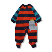 Baby Boys Fleeced Baby Footie – Orange with Seal Embroidery