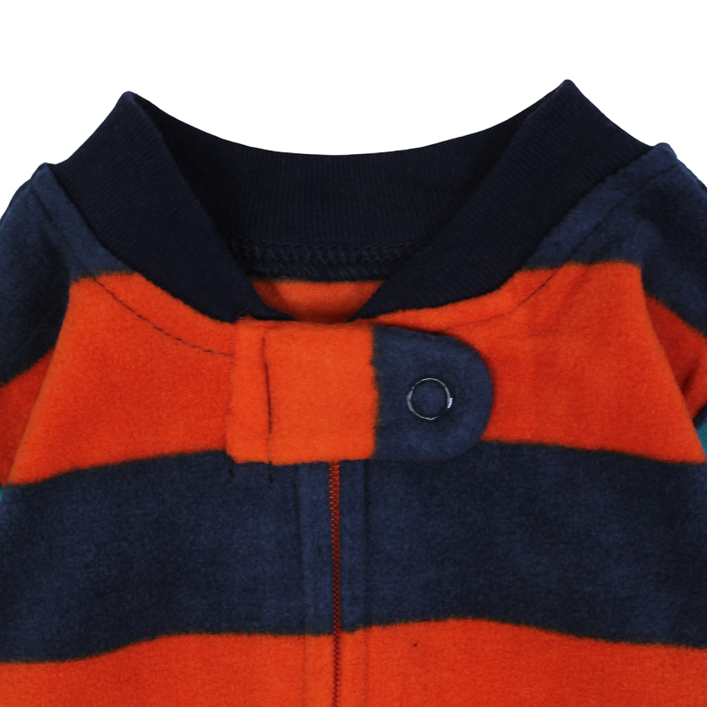 Baby Boys Fleeced Baby Footie – Orange with Seal Embroidery