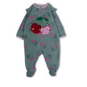 Baby Girls Fleeced Baby Footie – Mint with Cherry Embroidery