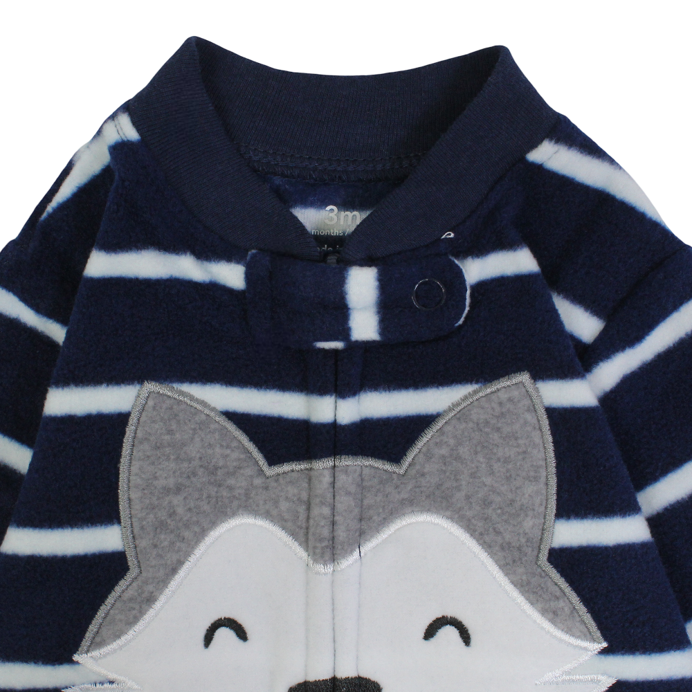 Baby Boys Fleeced Baby Footie – Navy with Fox Head Design