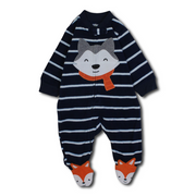 Baby Boys Fleeced Baby Footie – Navy with Fox Head Design