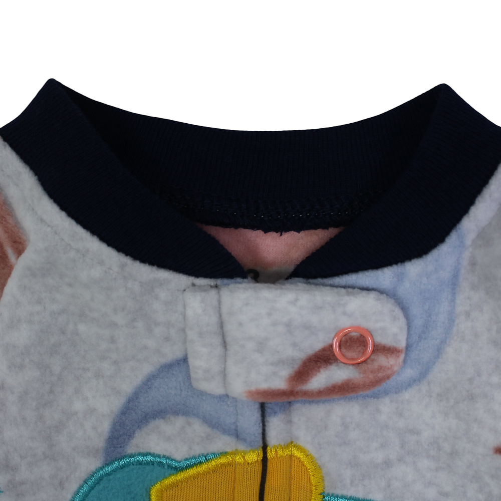 Baby Boys Fleeced Baby Footie – Grey with Elephant Design