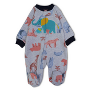 Baby Boys Fleeced Baby Footie – Grey with Elephant Design