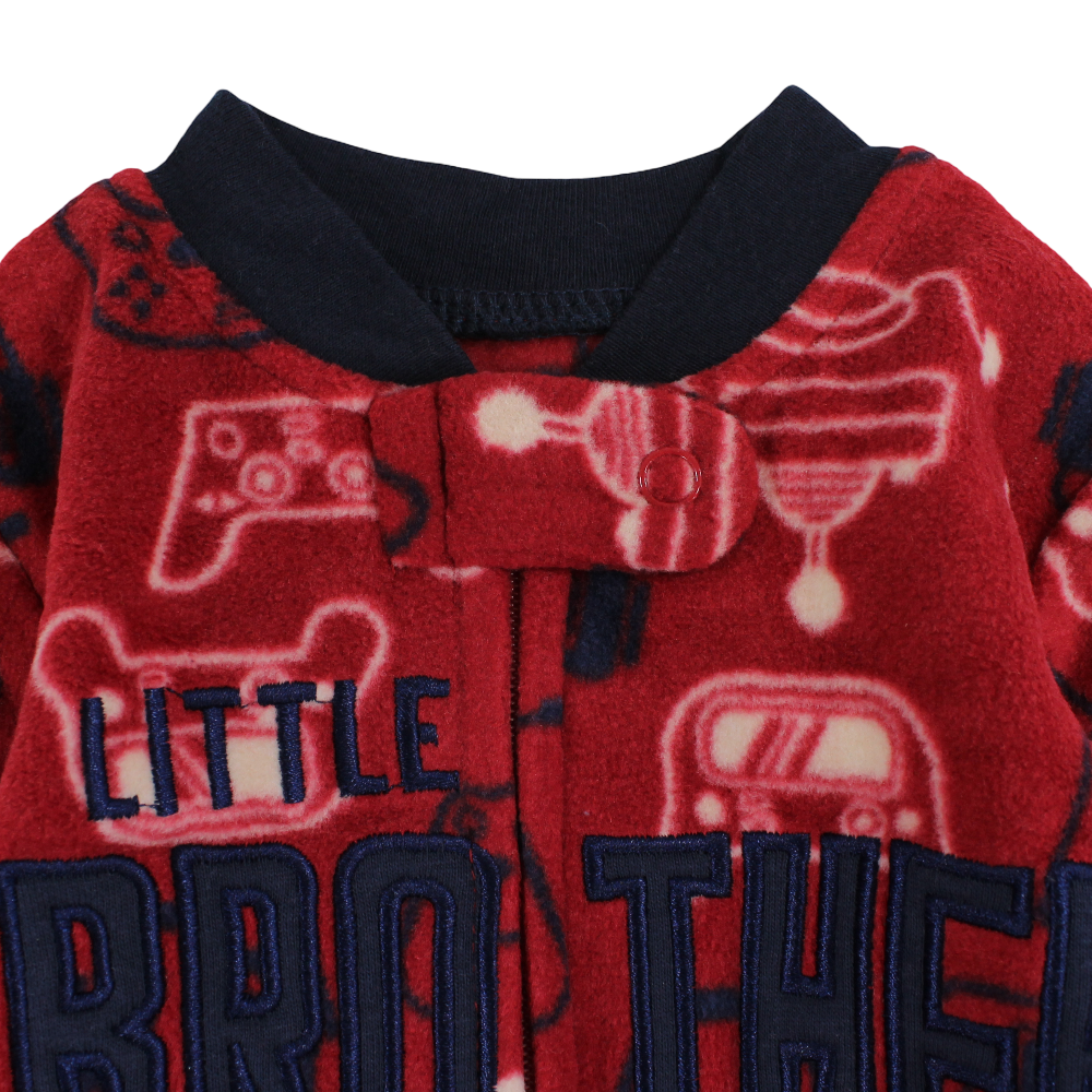 Baby Boys Fleeced Baby Footie – Red with Gaming Design