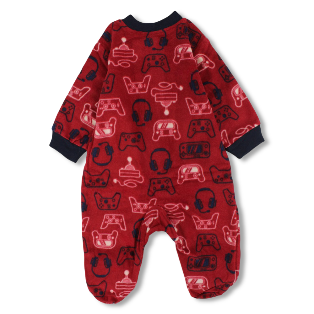 Baby Boys Fleeced Baby Footie – Red with Gaming Design