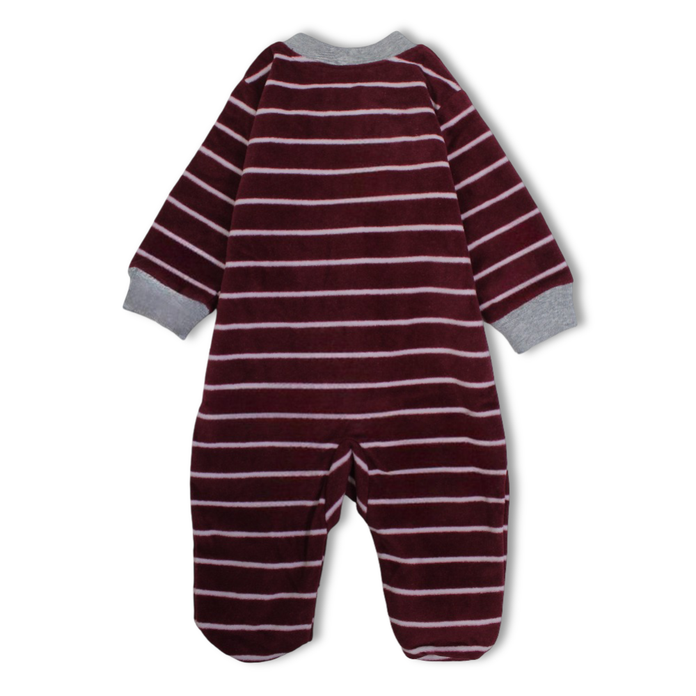 Baby Boys Fleeced Baby Footie – Maroon with Bear Design