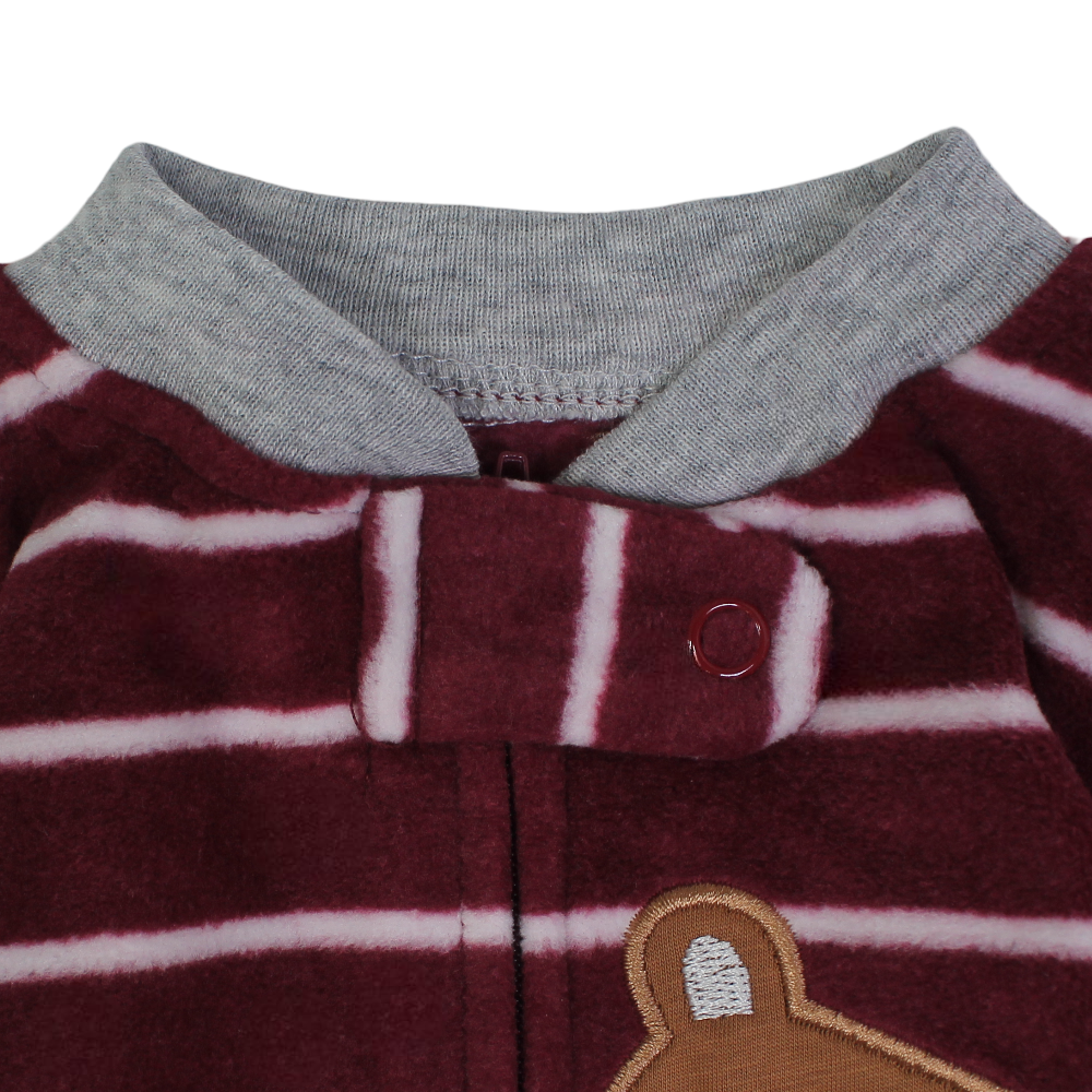 Baby Boys Fleeced Baby Footie – Maroon with Bear Design