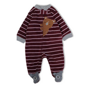 Baby Boys Fleeced Baby Footie – Maroon with Bear Design