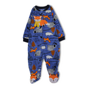 Baby Boys Fleeced Baby Footie – Blue with Fox Design