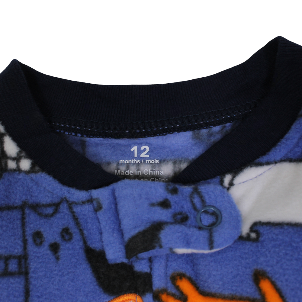 Baby Boys Fleeced Baby Footie – Blue with Fox Design