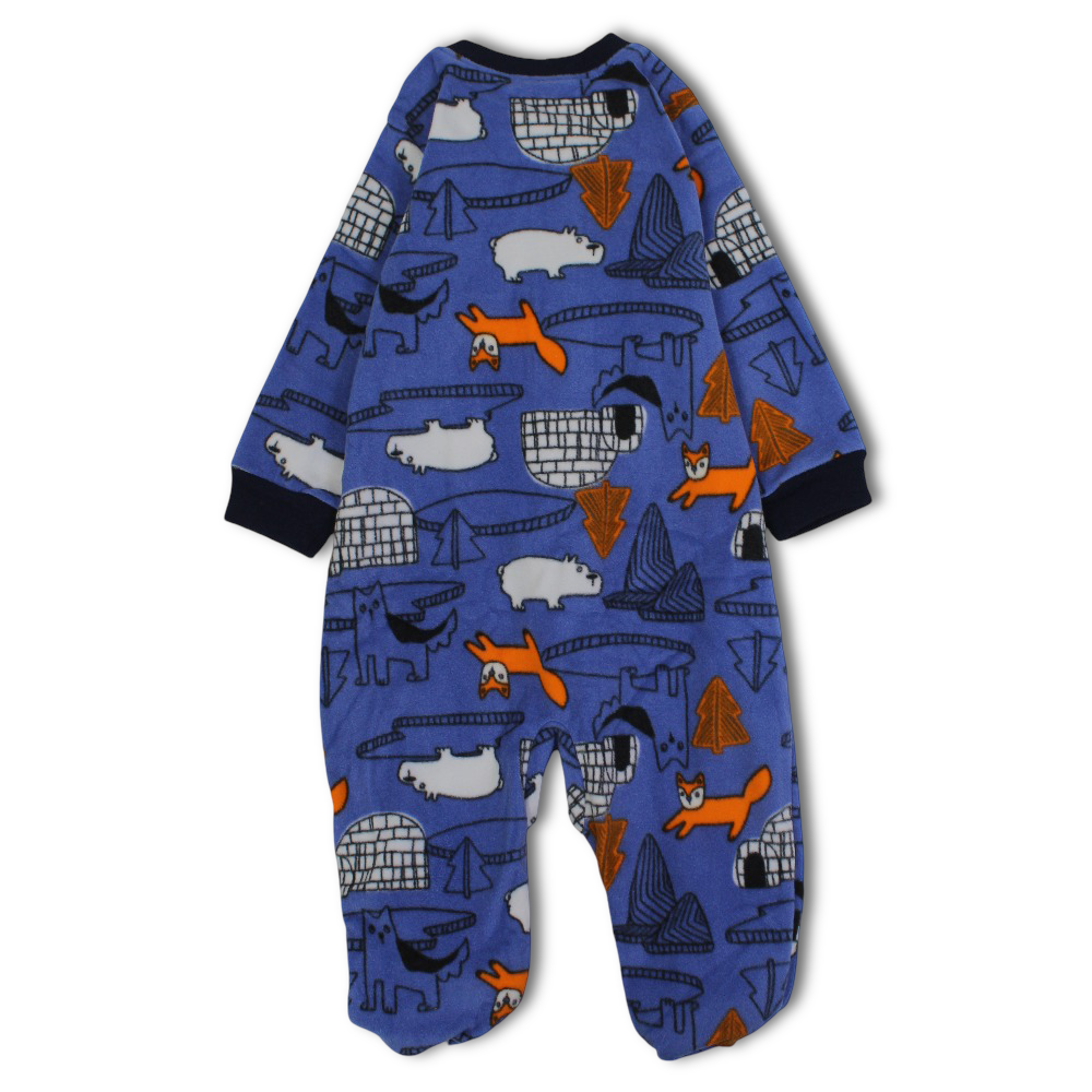 Baby Boys Fleeced Baby Footie – Blue with Fox Design