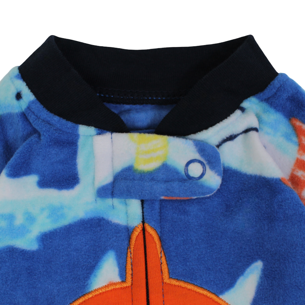 Baby Boys Fleeced Baby Footie – Blue with Shark Design