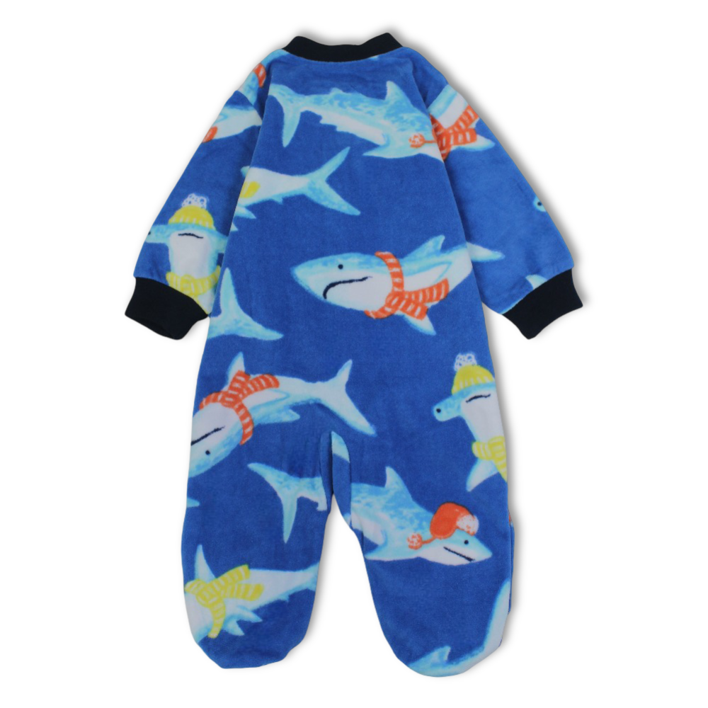 Baby Boys Fleeced Baby Footie – Blue with Shark Design