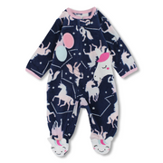 Baby Girls Fleeced Baby Footie – Navy with Unicorns Print