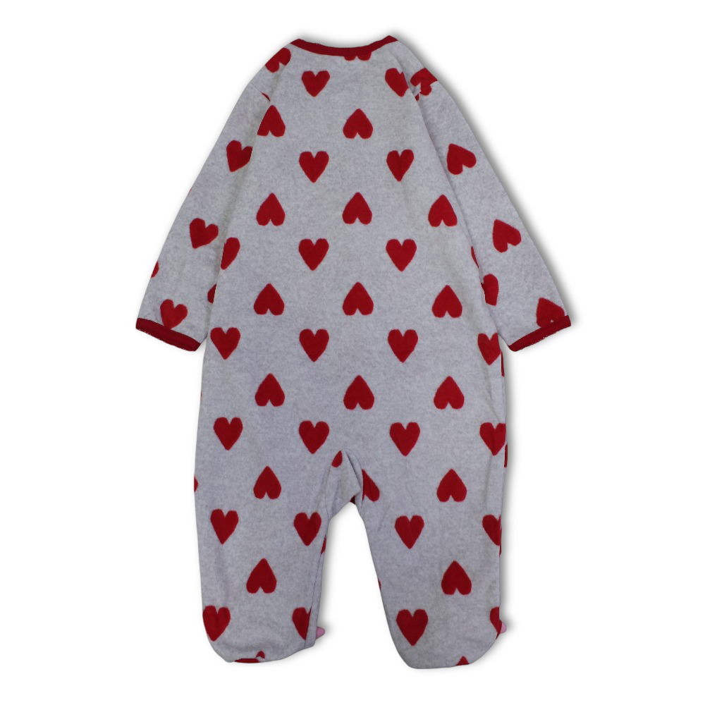 Baby Girls Fleeced Baby Footie – Grey with Hearts & Bunny Design