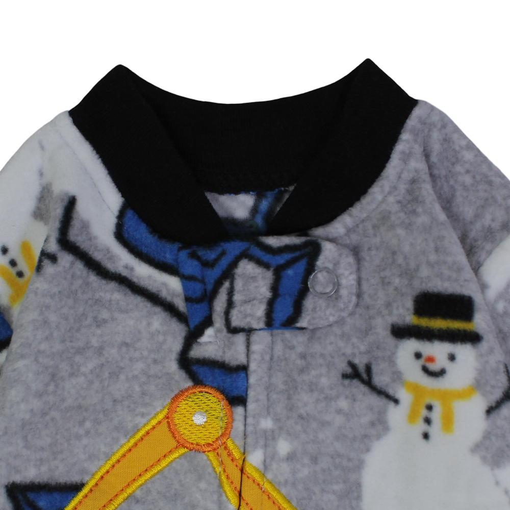 Baby Boys Fleeced Baby Footie – Grey with Excavator Design