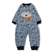 Baby Boys Fleeced Footless Onesie – Baby Blue with Fox Face Design