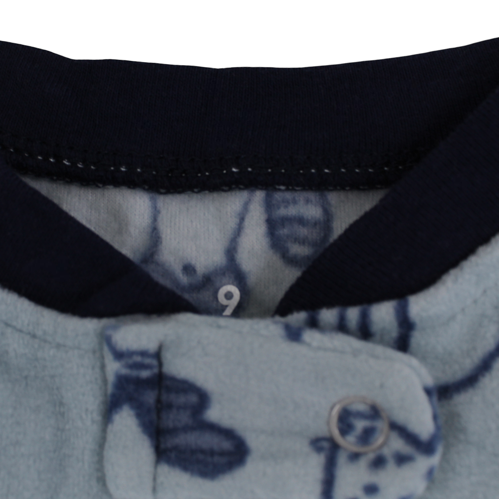 Baby Boys Fleeced Footless Onesie – Baby Blue with Fox Face Design