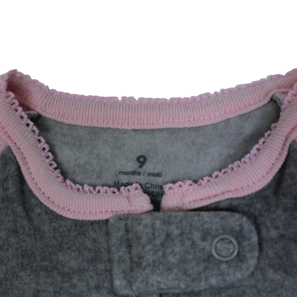 Baby Girls Fleeced Footless Onesie – Grey with Bear Face Design