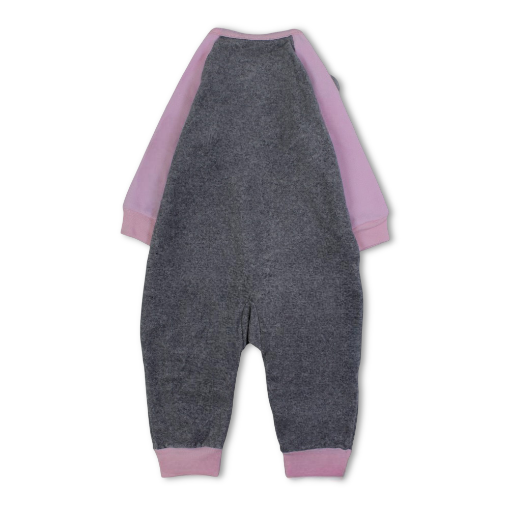 Baby Girls Fleeced Footless Onesie – Grey with Bear Face Design