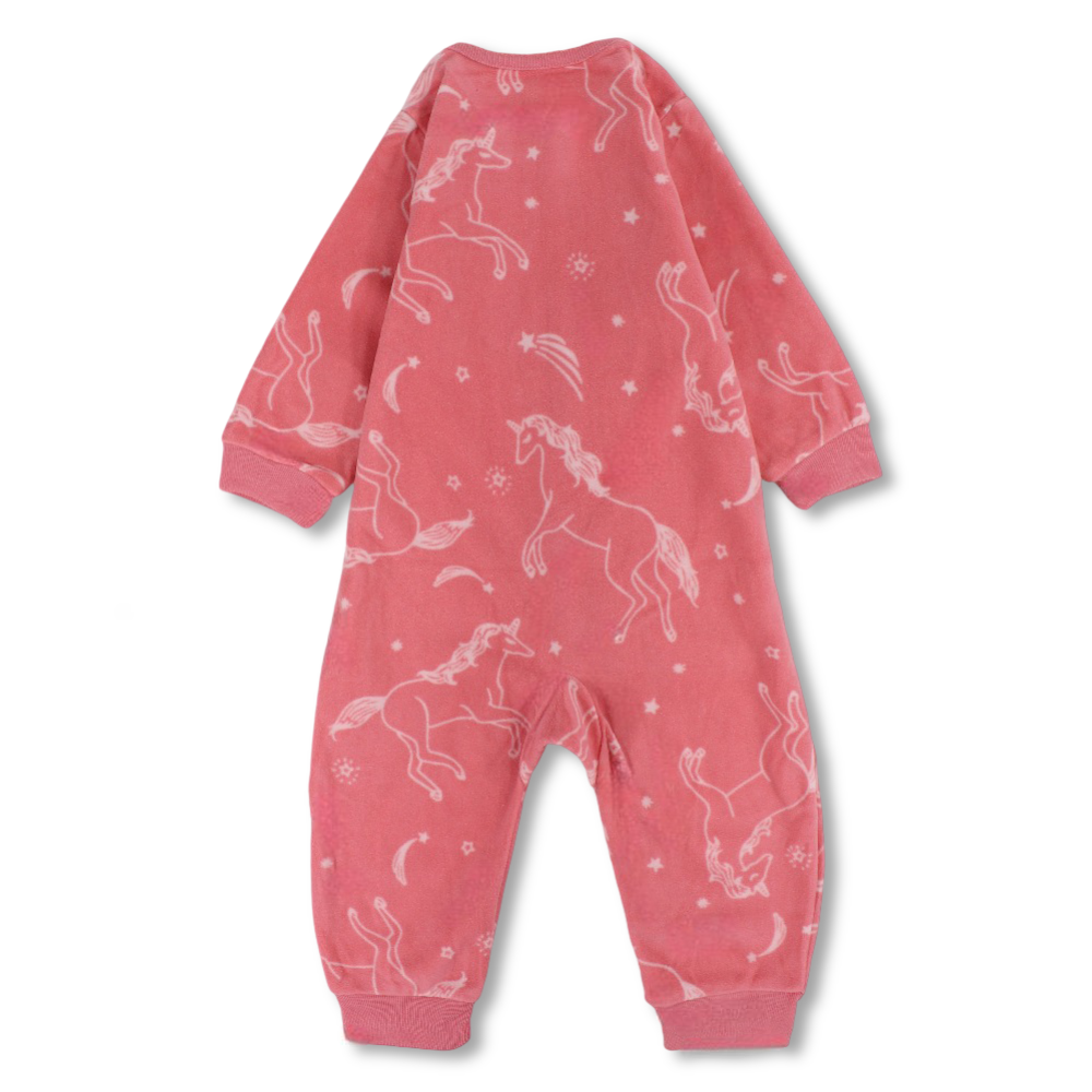 Baby Girls Fleeced Footless Onesie – Orange with Unicorn Design