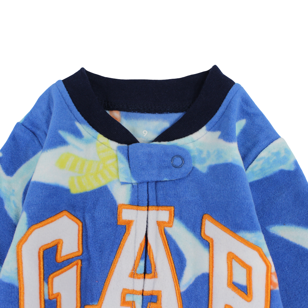 Baby Boys Fleeced Footless Onesie – Blue with Sharks Design
