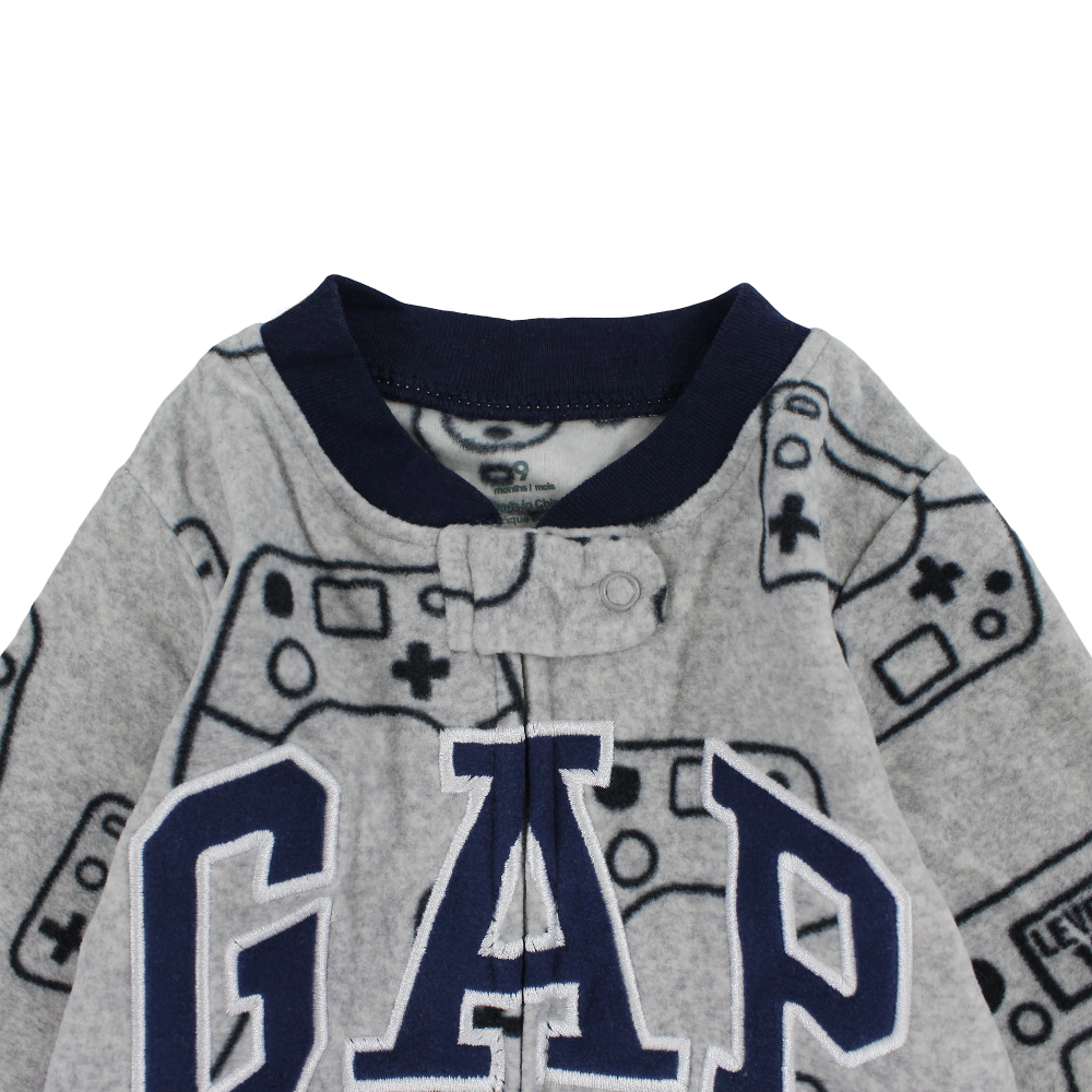 Baby Boys Fleeced Footless Onesie – Grey with Gaming Design