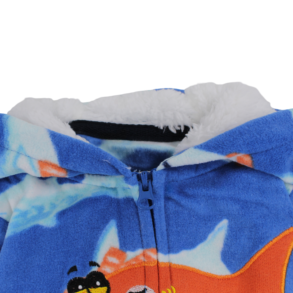 Baby Boys Fleeced Hooded Footless Onesie – Blue with Shark Design