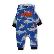 Baby Boys Fleeced Hooded Footless Onesie – Blue with Shark Design