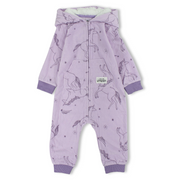 Baby Girls Fleeced Hooded Footless Onesie – Purple with Unicorns Print