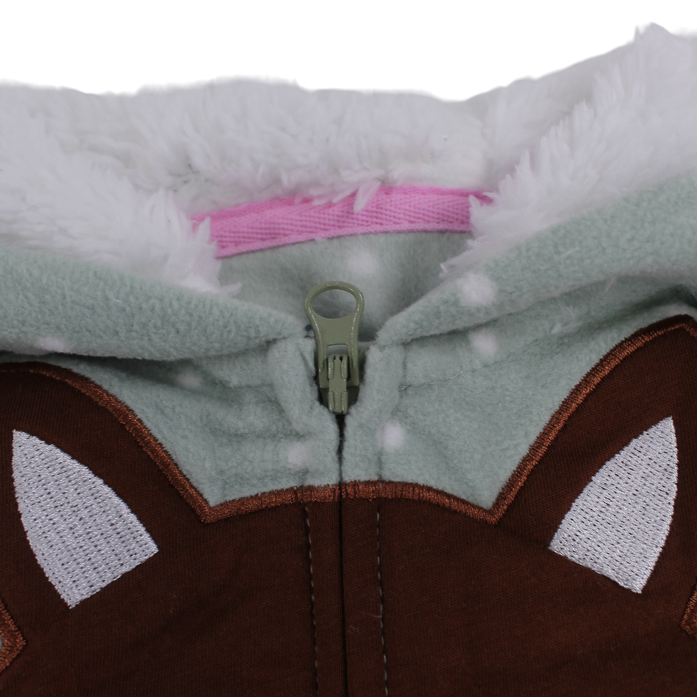 Baby Girls Fleeced Hooded Footless Onesie – Mint with Fox Head Design