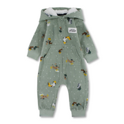 Baby Boys Fleeced Hooded Footless Onesie – Mint with Dogs Print