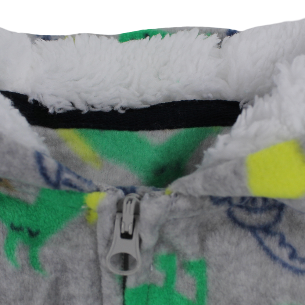 Baby Boys Fleeced Hooded Footless Onesie – Grey with Green Dragons Print