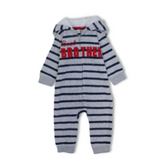 Baby Boys Fleeced Hooded Footless Onesie – Grey with “Best Brother” Design