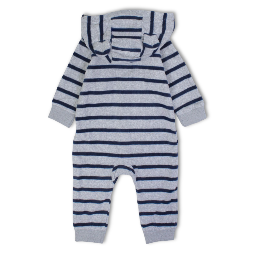 Baby Boys Fleeced Hooded Footless Onesie – Grey with “Best Brother” Design