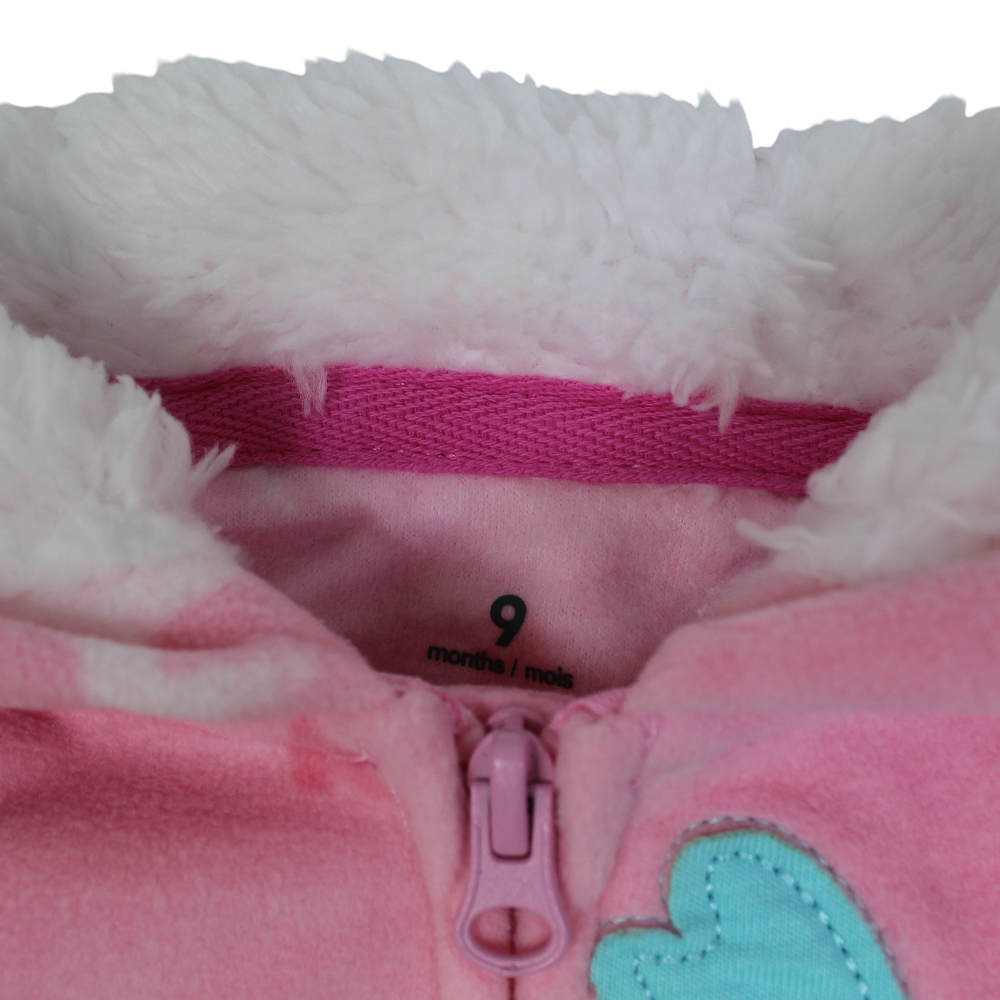 Baby Girls Fleeced Hooded Footless Onesie – Pink with Unicorns Print